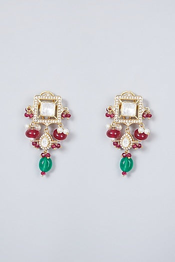 Gold Plated Kundan Polki Necklace Set In Sterling Silver