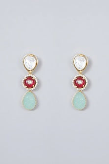 Gold Plated Ruby & Kundan Polki Necklace Set In Sterling Silver