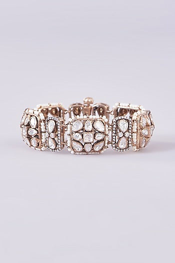 Gold Plated Moissanite Polki Bracelet In Sterling Silver