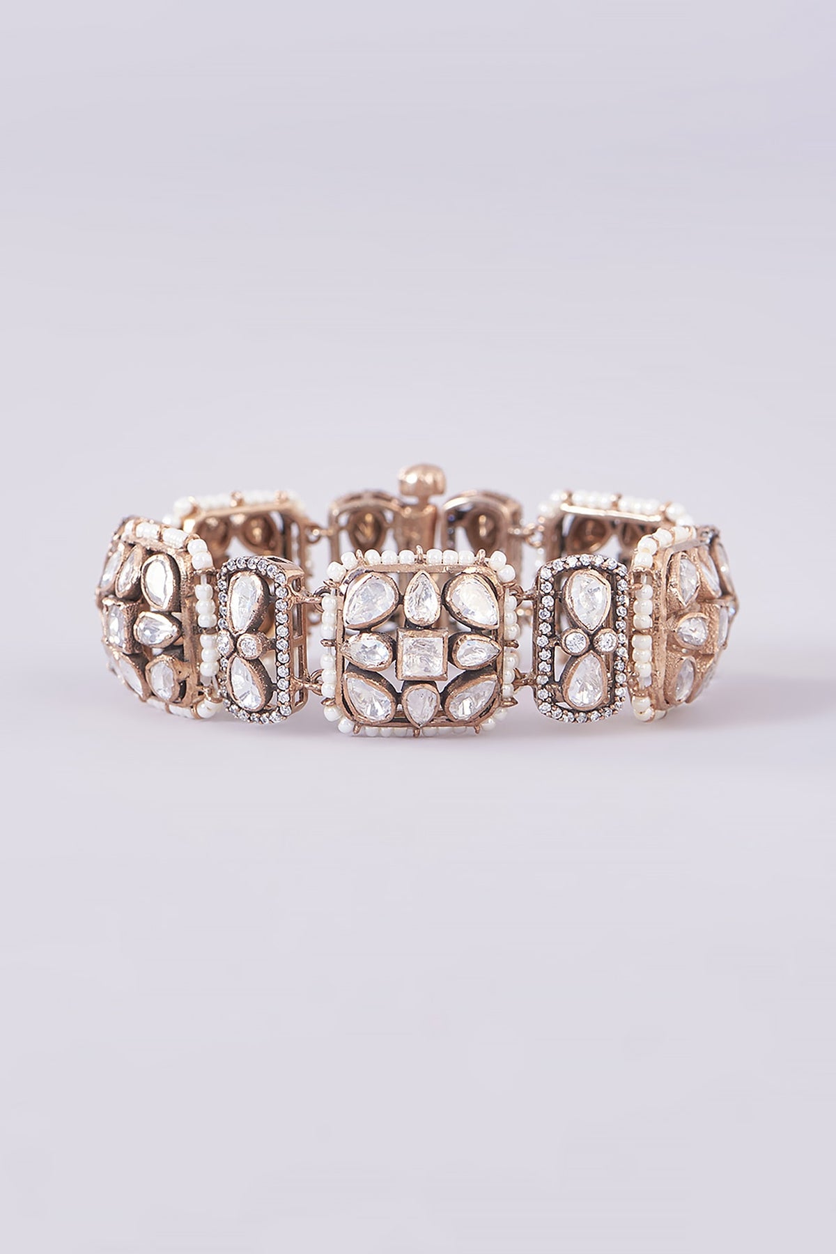 Gold Plated Moissanite Polki Bracelet In Sterling Silver