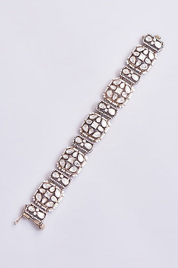 Gold Plated Moissanite Polki Bracelet In Sterling Silver