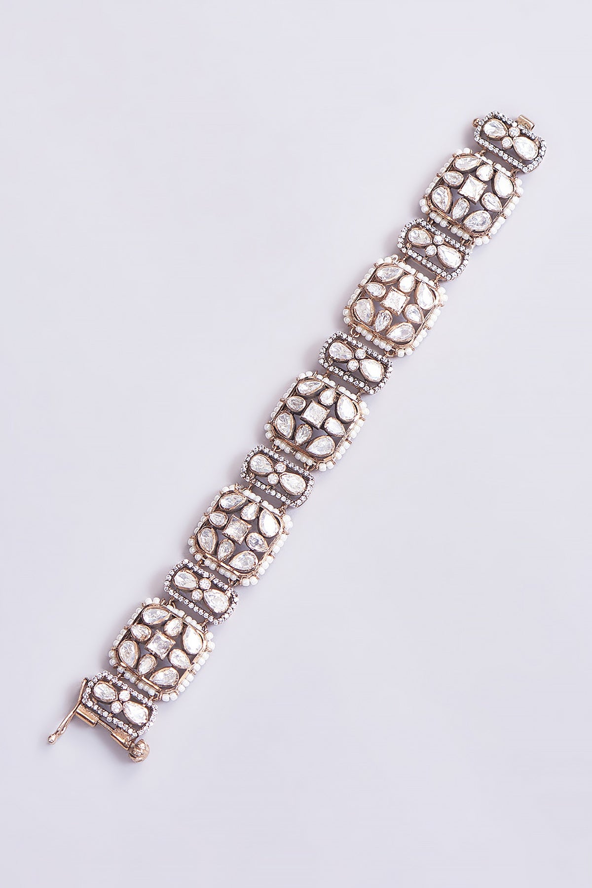 Gold Plated Moissanite Polki Bracelet In Sterling Silver