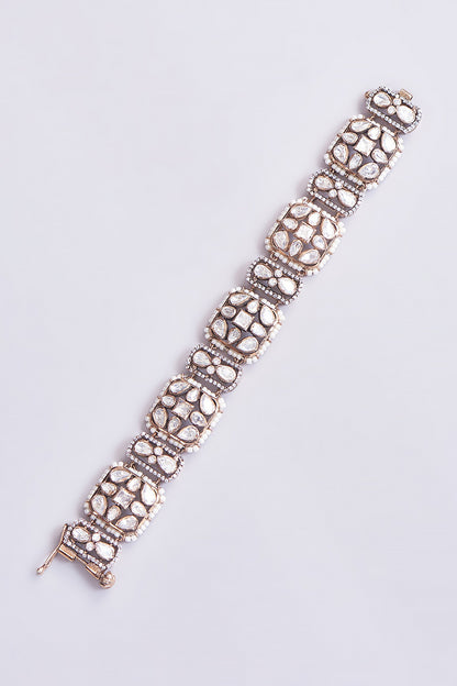 Gold Plated Moissanite Polki Bracelet In Sterling Silver