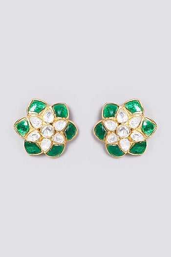 Gold Plated Handcrafted Stud Earrings In Sterling Silver