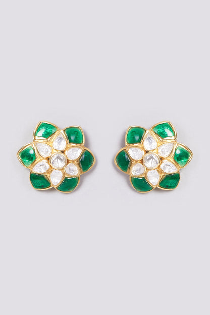 Gold Plated Handcrafted Stud Earrings In Sterling Silver