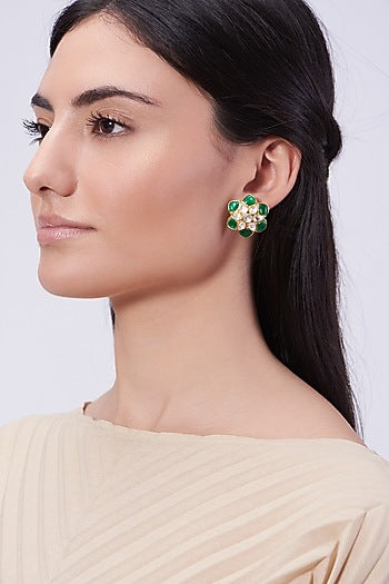Gold Plated Handcrafted Stud Earrings In Sterling Silver