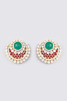Gold Plated Green Onyx Stud Earrings In Sterling Silver