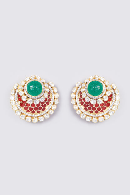 Gold Plated Green Onyx Stud Earrings In Sterling Silver