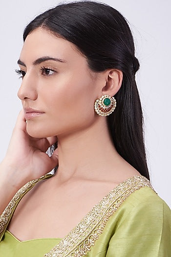 Gold Plated Green Onyx Stud Earrings In Sterling Silver