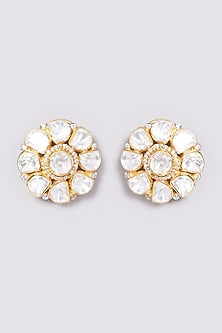 Gold Plated Handcrafted Floral Stud Earrings In Sterling Silver