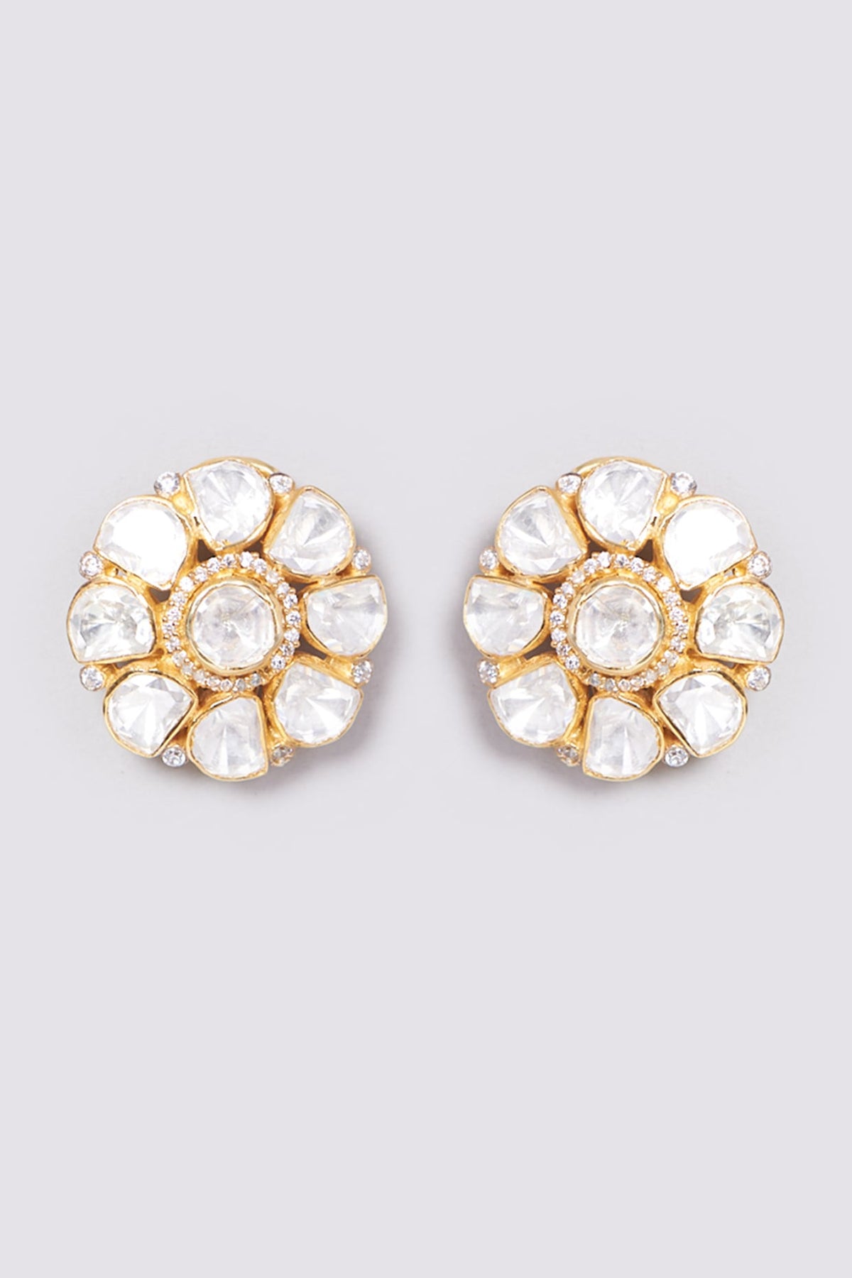 Gold Plated Handcrafted Floral Stud Earrings In Sterling Silver