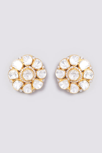 Gold Plated Handcrafted Floral Stud Earrings In Sterling Silver