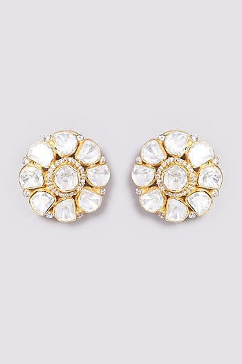 Gold Plated Handcrafted Floral Stud Earrings In Sterling Silver