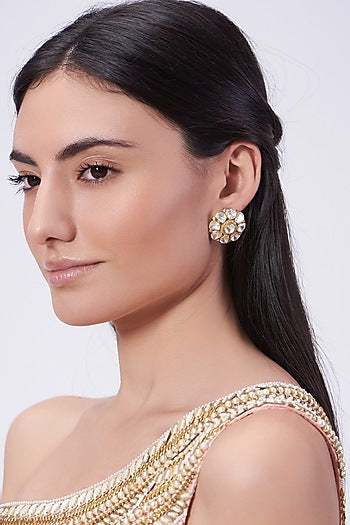 Gold Plated Handcrafted Floral Stud Earrings In Sterling Silver