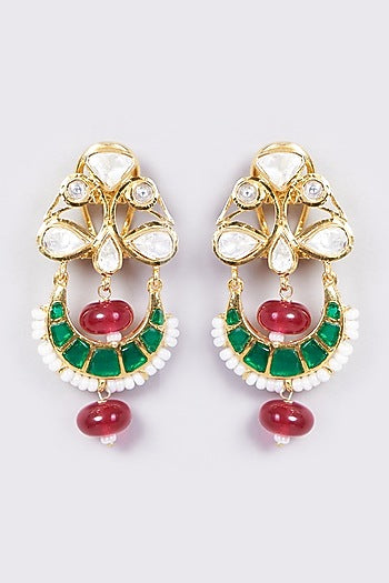 Gold Plated Handcrafted Earrings In Sterling Silver With Ruby Drop