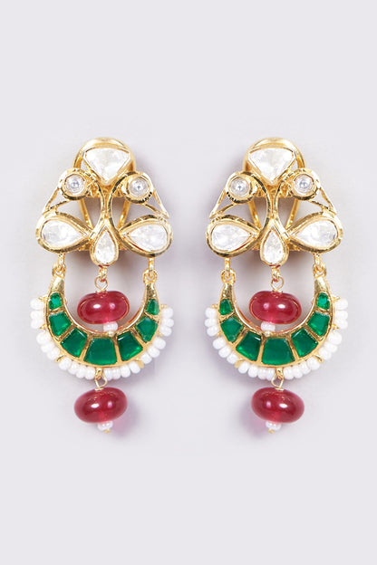 Gold Plated Handcrafted Earrings In Sterling Silver With Ruby Drop