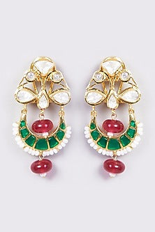 Gold Plated Handcrafted Earrings In Sterling Silver With Ruby Drop