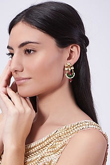 Gold Plated Handcrafted Earrings In Sterling Silver With Ruby Drop