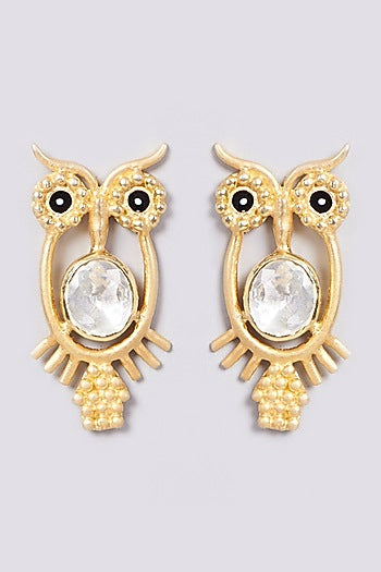 Gold Plated Handcrafted Owl-Stud Earrings In Sterling Silver