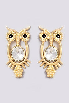 Gold Plated Handcrafted Owl-Stud Earrings In Sterling Silver
