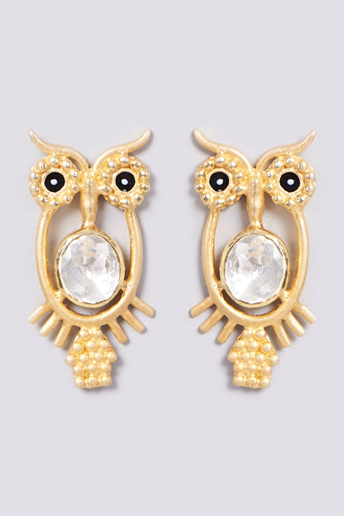 Gold Plated Handcrafted Owl-Stud Earrings In Sterling Silver