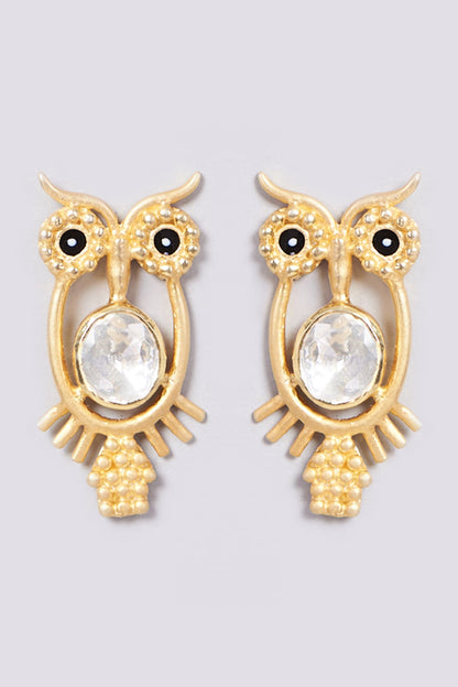 Gold Plated Handcrafted Owl-Stud Earrings In Sterling Silver