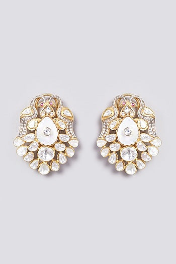 Gold Plated Handcrafted Peacock Earrings In Sterling Silver