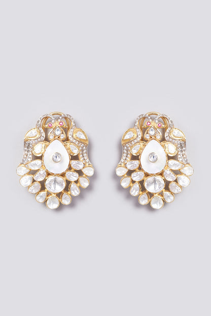 Gold Plated Handcrafted Peacock Earrings In Sterling Silver