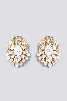 Gold Plated Handcrafted Peacock Earrings In Sterling Silver