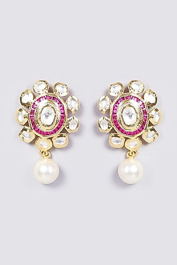 Gold Plated Beaded Stud Earrings In Sterling Silver