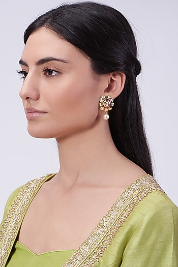 Gold Plated Beaded Stud Earrings In Sterling Silver