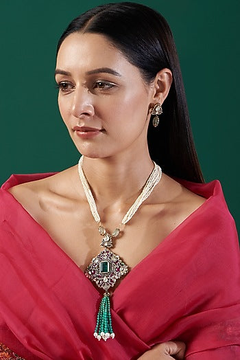 Gold Plated Handcrafted Necklace Set In Sterling Silver