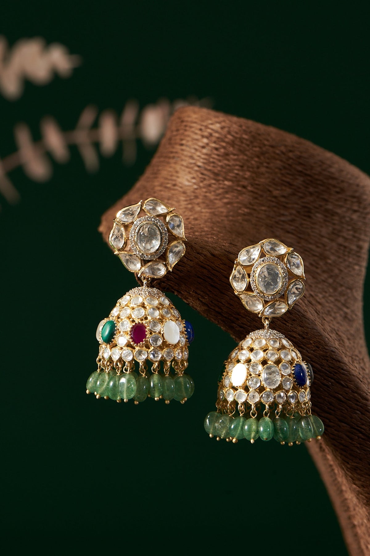 Gold Plated Navratna Earrings In Sterling Silver