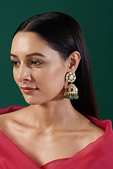 Gold Plated Navratna Earrings In Sterling Silver