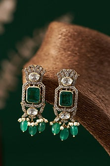 Gold Plated Jade Beaded Necklace Set In Sterling Silver