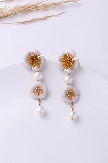 Gold Plated Pearl Periwinkle Earrings
