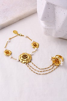 Gold Finish Pearl Floral Hand Harness