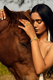 Gold Finish Pearl Floral Hand Harness