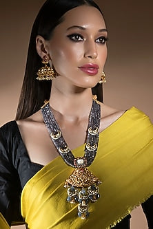 Gold Finish Kundan Polki Necklace Set