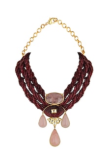 Gold Finish Hydro Ruby Carved Necklace
