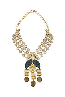 Gold Finish Shell Pearls & Polki Necklace