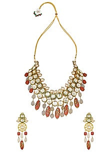 Gold Finish Hand Painted Coral Drops Necklace Set