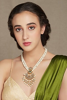 Gold Finish Shell Pearl Layered Necklace