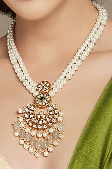 Gold Finish Shell Pearl Layered Necklace