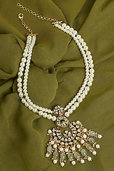 Gold Finish Shell Pearl Layered Necklace