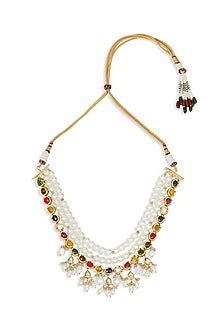 Gold Finish Navratna Stone Necklace