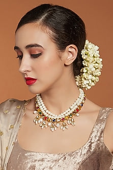 Gold Finish Navratna Stone Necklace
