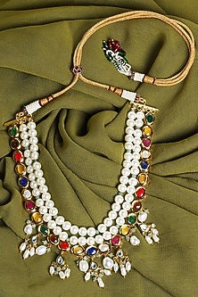 Gold Finish Navratna Stone Necklace