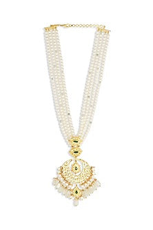 Gold Finish Jade & Shell Pearl Long Necklace