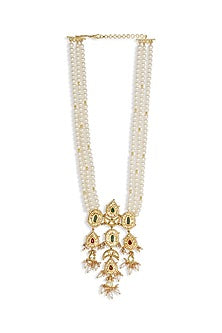 Gold Finish Hydro Kundan Polki & Pearl Necklace